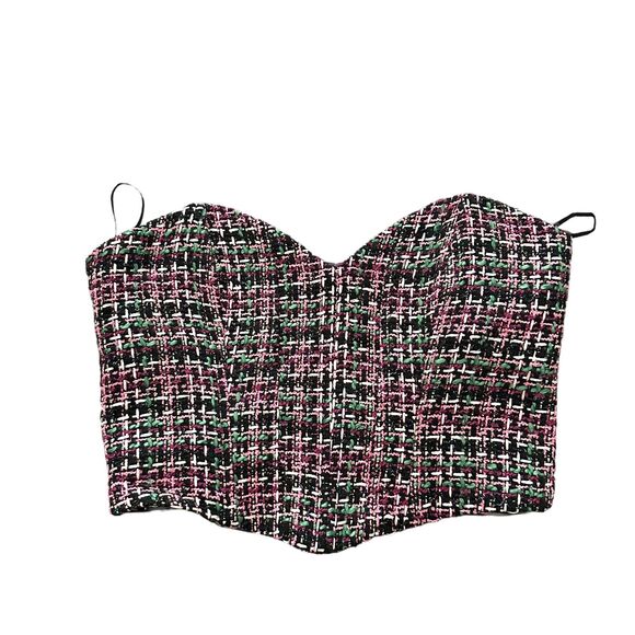 ZARA Tweed Strapless Corset‎ Crop Top Sz XS - Picture 1 of 4